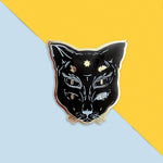 4 Eyed Cat in Black and Gold Pin Bright Future Heirloom