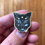 4 Eyed Cat in Black and Gold Pin Bright Future Heirloom