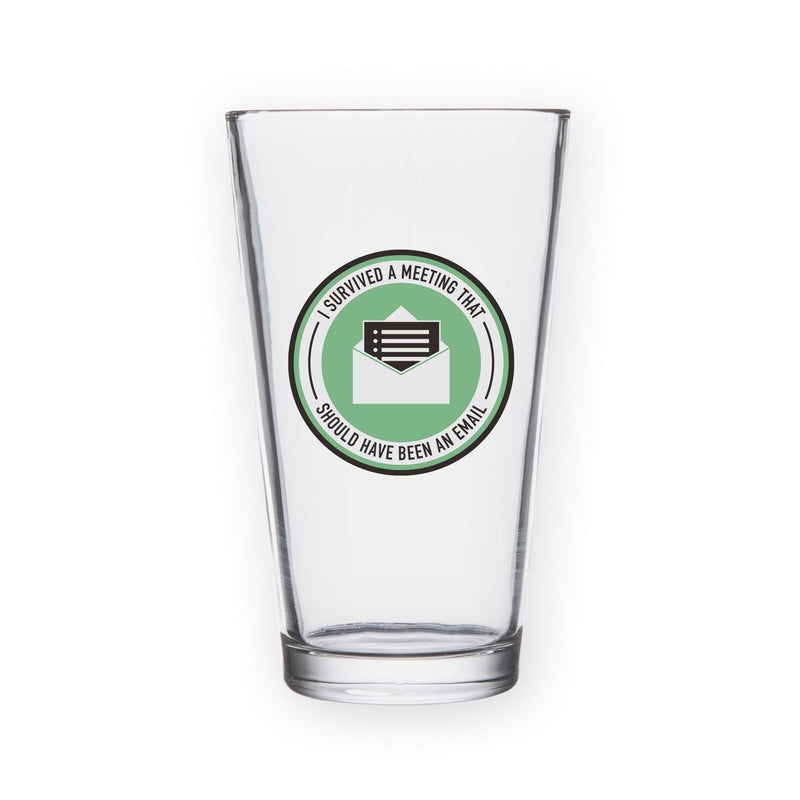 I Survived A Meeting In Green Pint Glass Bright Future Heirloom